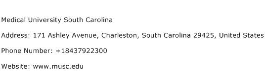 Medical University South Carolina Address Contact Number