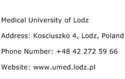 Medical University of Lodz Address Contact Number