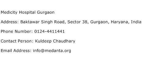 Medicity Hospital Gurgaon Address Contact Number