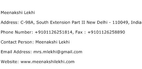 Meenakshi Lekhi Address Contact Number