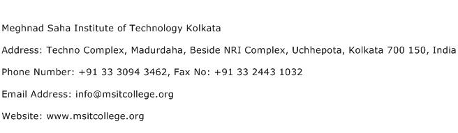 Meghnad Saha Institute of Technology Kolkata Address Contact Number