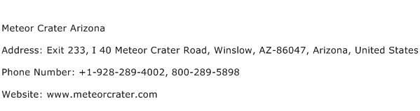 Meteor Crater Arizona Address Contact Number