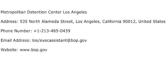 Metropolitan Detention Center Los Angeles Address Contact Number