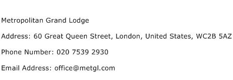 Metropolitan Grand Lodge Address Contact Number