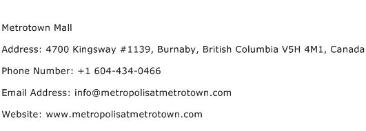 Metrotown Mall Address Contact Number