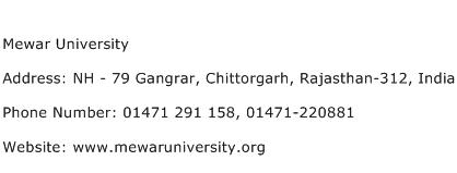 Mewar University Address Contact Number