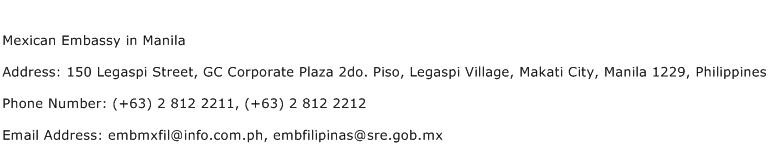 Mexican Embassy in Manila Address Contact Number