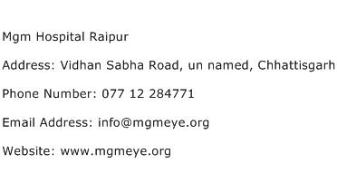 Mgm Hospital Raipur Address Contact Number