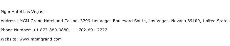 Mgm Hotel Las Vegas Address Contact Number