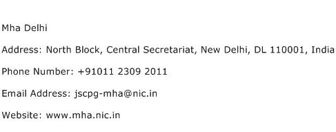 Mha Delhi Address Contact Number