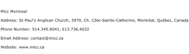 Micc Montreal Address Contact Number