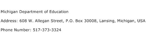 Michigan Department of Education Address Contact Number