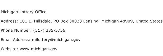 Michigan Lottery Office Address Contact Number