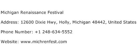 Michigan Renaissance Festival Address Contact Number