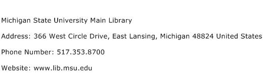 Michigan State University Main Library Address Contact Number