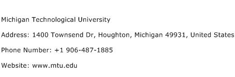 Michigan Technological University Address Contact Number