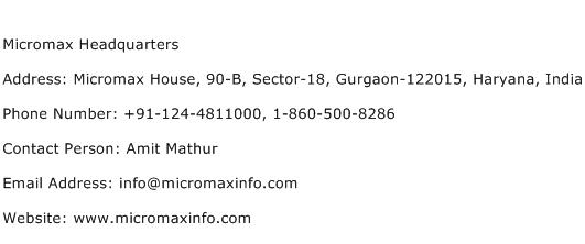 Micromax Headquarters Address Contact Number