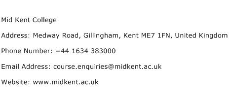Mid Kent College Address Contact Number