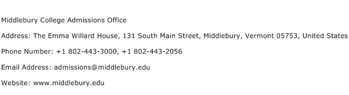 Middlebury College Admissions Office Address Contact Number