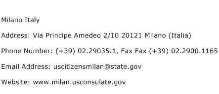 Milano Italy Address Contact Number