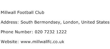Millwall Football Club Address Contact Number