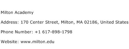 Milton Academy Address Contact Number