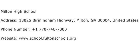 Milton High School Address Contact Number