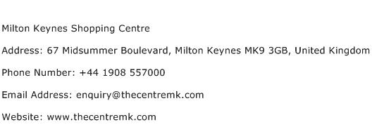 Milton Keynes Shopping Centre Address Contact Number