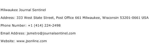 Milwaukee Journal Sentinel Address Contact Number