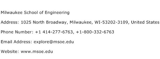 Milwaukee School of Engineering Address Contact Number