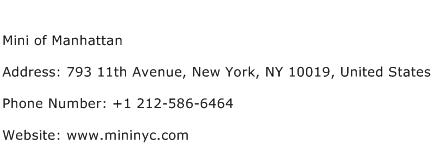 Mini of Manhattan Address Contact Number