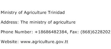 Ministry of Agriculture Trinidad Address Contact Number