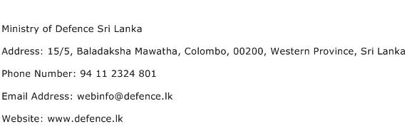 Ministry of Defence Sri Lanka Address Contact Number