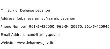 Ministry of Defense Lebanon Address Contact Number
