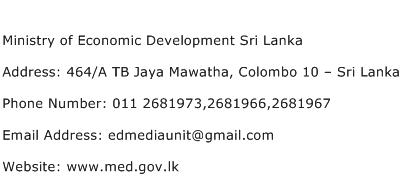 Ministry of Economic Development Sri Lanka Address Contact Number