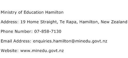 Ministry of Education Hamilton Address Contact Number