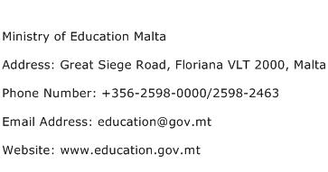 Ministry of Education Malta Address Contact Number