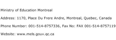 Ministry of Education Montreal Address Contact Number