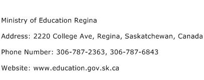 Ministry of Education Regina Address Contact Number