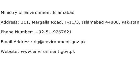 Ministry of Environment Islamabad Address Contact Number