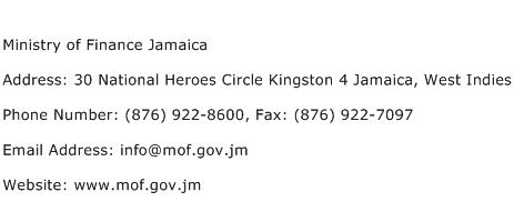 Ministry of Finance Jamaica Address Contact Number