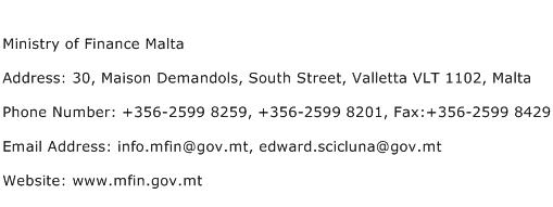 Ministry of Finance Malta Address Contact Number