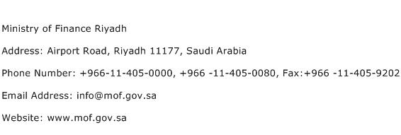 Ministry of Finance Riyadh Address Contact Number