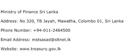 Ministry of Finance Sri Lanka Address Contact Number