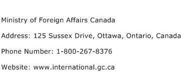Ministry of Foreign Affairs Canada Address Contact Number