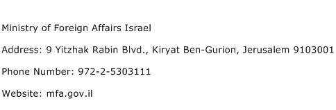 Ministry of Foreign Affairs Israel Address Contact Number