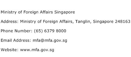Ministry of Foreign Affairs Singapore Address Contact Number