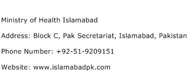 Ministry of Health Islamabad Address Contact Number