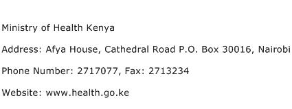 Ministry of Health Kenya Address Contact Number