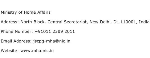 Ministry of Home Affairs Address Contact Number